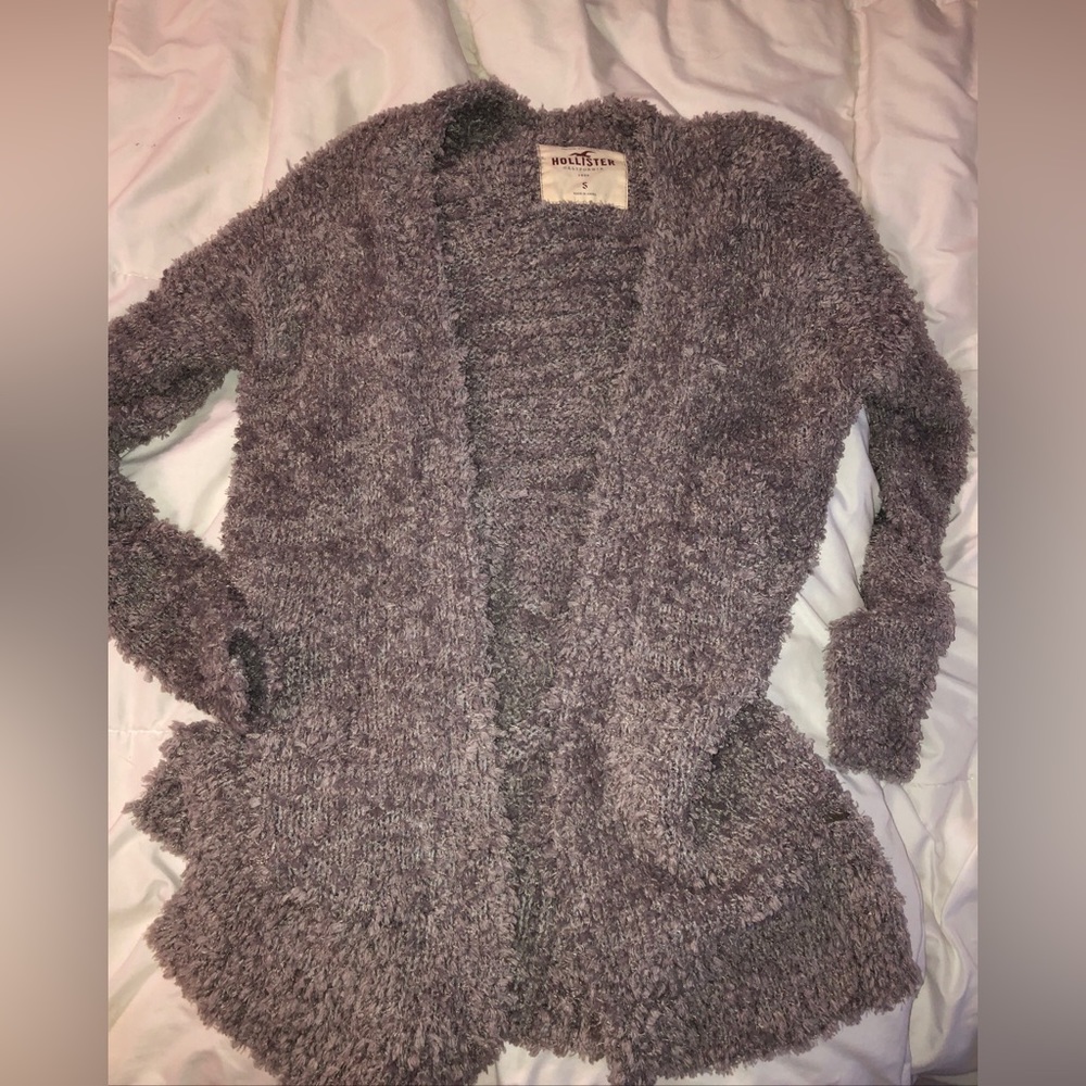 Hollister gray fur cardigan size small